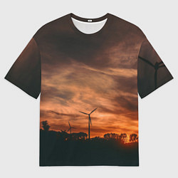 Мужская футболка оверсайз Закатное небо и природа - Оранжевый