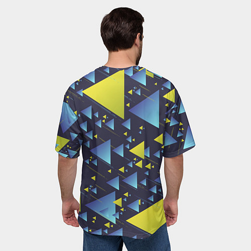 Мужская футболка оверсайз Абстракция Из Жёлтых и Синих Треугольников На Тёмн / 3D-принт – фото 4