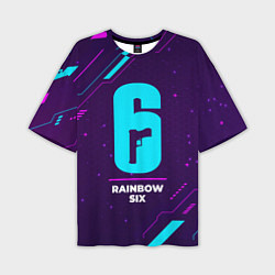 Футболка оверсайз мужская Символ Rainbow Six в неоновых цветах на темном фон, цвет: 3D-принт