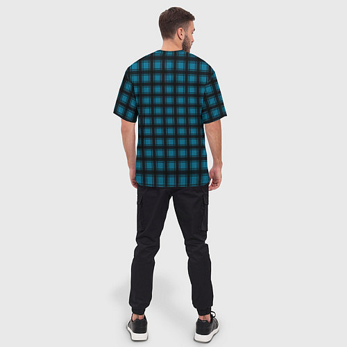 Мужская футболка оверсайз Black and blue plaid / 3D-принт – фото 4