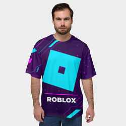 Футболка оверсайз мужская Символ Roblox в неоновых цветах на темном фоне, цвет: 3D-принт — фото 2