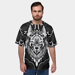 Футболка оверсайз мужская Черно-белый волк, цвет: 3D-принт — фото 2
