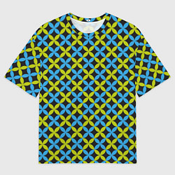 Мужская футболка оверсайз Зеленые и синие листочки паттерн