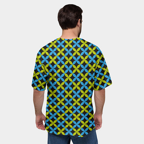 Мужская футболка оверсайз Зеленые и синие листочки паттерн / 3D-принт – фото 4