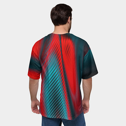 Мужская футболка оверсайз Абстрактная неоновая наноброня - Красный / 3D-принт – фото 4