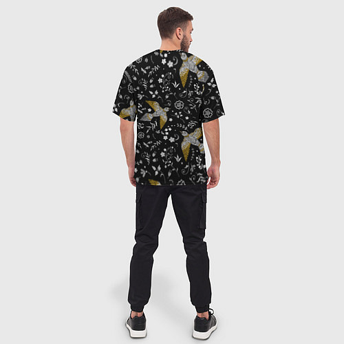 Мужская футболка оверсайз Птицы и цветы с эффектом вышивки / 3D-принт – фото 4
