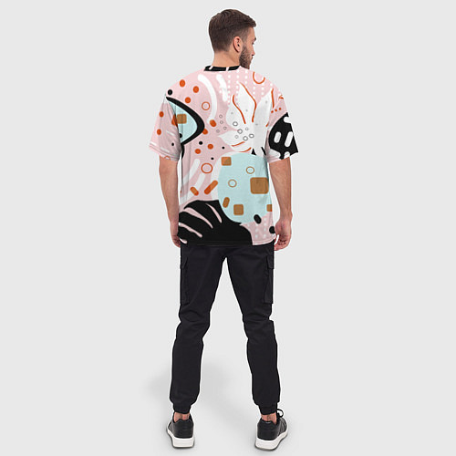Мужская футболка оверсайз Абстрактные фигуры с пальмовыми листами на розовом / 3D-принт – фото 4