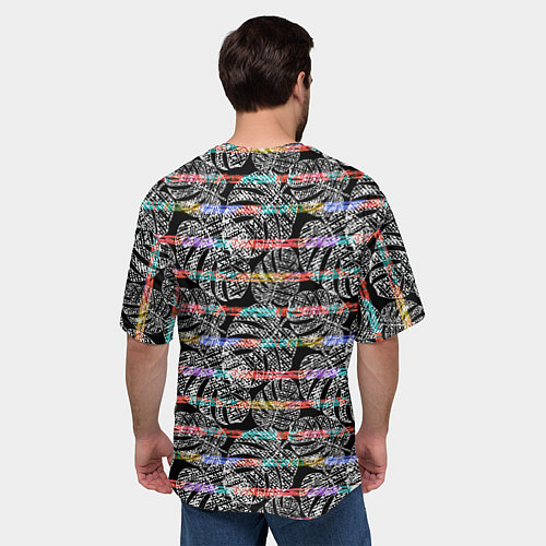 Мужская футболка оверсайз Листья монстеры на черном в полоску / 3D-принт – фото 4