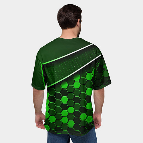 Мужская футболка оверсайз ШКОДА - Зеленая техно броня / 3D-принт – фото 4