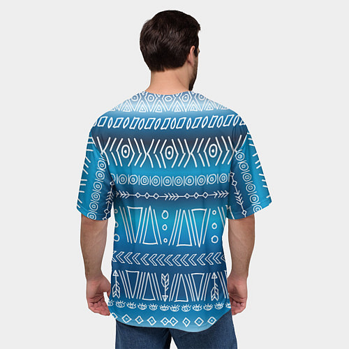 Мужская футболка оверсайз Узор в стиле бохо на синем фоне / 3D-принт – фото 4
