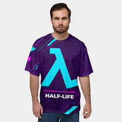 Футболка оверсайз мужская Символ Half-Life в неоновых цветах на темном фоне, цвет: 3D-принт — фото 2
