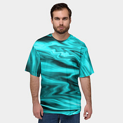 Футболка оверсайз мужская Неоновый бирюзовый мраморный узор, цвет: 3D-принт — фото 2