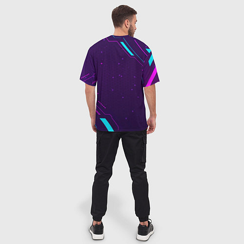 Мужская футболка оверсайз Символ Stray в неоновых цветах на темном фоне / 3D-принт – фото 4