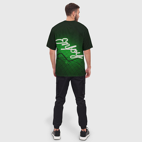 Мужская футболка оверсайз Неоновая надпись во тьме: Наслаждайся - Зелёный / 3D-принт – фото 4