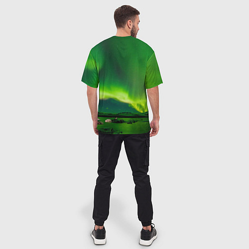 Мужская футболка оверсайз Абстрактное полярное сияние - Зелёный / 3D-принт – фото 4