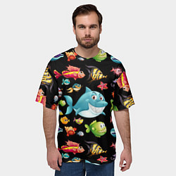 Футболка оверсайз мужская Прикольная акула и другие жители океана, цвет: 3D-принт — фото 2