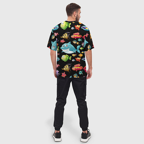 Мужская футболка оверсайз Прикольная акула и другие жители океана / 3D-принт – фото 4