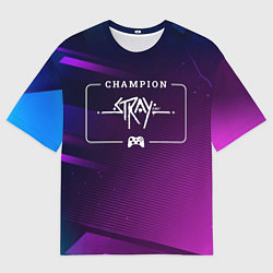 Футболка оверсайз мужская Stray Gaming Champion: рамка с лого и джойстиком н, цвет: 3D-принт