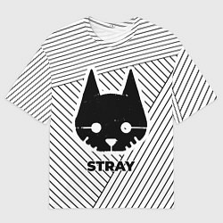 Футболка оверсайз мужская Символ Stray на светлом фоне с полосами, цвет: 3D-принт