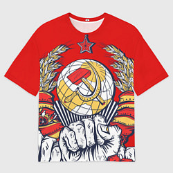 Футболка оверсайз мужская СССР серп и молот герб, цвет: 3D-принт