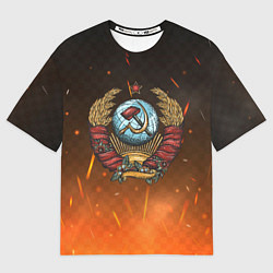 Футболка оверсайз мужская Герб СССР на фоне огня, цвет: 3D-принт