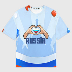 Футболка оверсайз мужская Люблю Россию - сердечко руками, цвет: 3D-принт