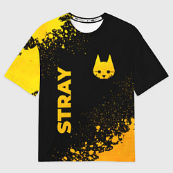 Футболка оверсайз мужская Stray - gold gradient: символ и надпись вертикальн, цвет: 3D-принт