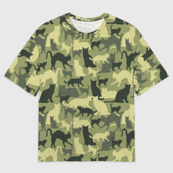 Мужская футболка оверсайз Кошачий камуфляж в зеленой гамме
