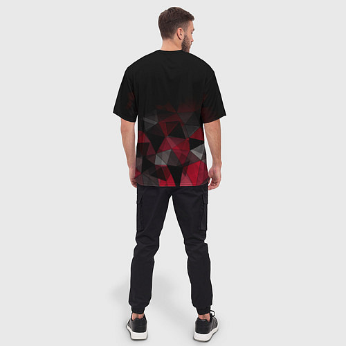 Мужская футболка оверсайз Черно-красный геометрический / 3D-принт – фото 4