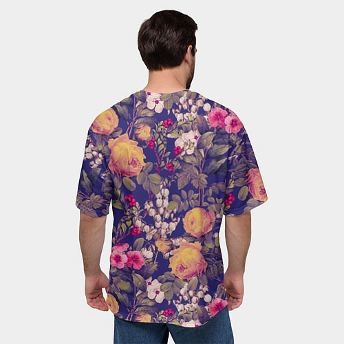 Мужская футболка оверсайз Летний Букет Цветов На Синем Фоне / 3D-принт – фото 4