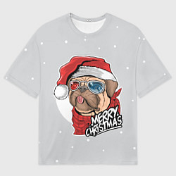 Мужская футболка оверсайз Новогодний Мопс в очках
