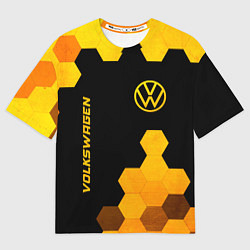 Футболка оверсайз мужская Volkswagen - gold gradient: символ и надпись верти, цвет: 3D-принт