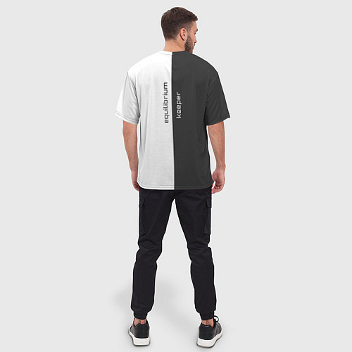 Мужская футболка оверсайз Equilibrium keeper хранитель равновесия с чёрно-бе / 3D-принт – фото 4