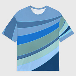 Футболка оверсайз мужская Сине-зеленые линии, цвет: 3D-принт