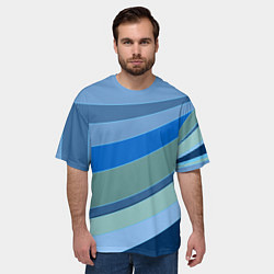 Футболка оверсайз мужская Сине-зеленые линии, цвет: 3D-принт — фото 2