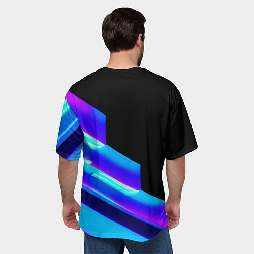 Мужская футболка оверсайз Яркие неоновые линии / 3D-принт – фото 4