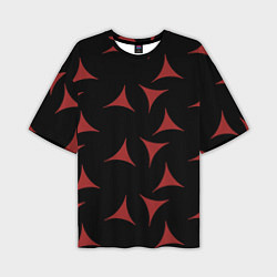Футболка оверсайз мужская Red Stars - Красные треугольные объекты в чёрном п, цвет: 3D-принт