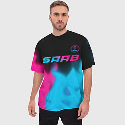 Футболка оверсайз мужская Saab - neon gradient: символ сверху, цвет: 3D-принт — фото 2