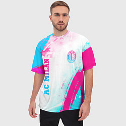 Футболка оверсайз мужская AC Milan neon gradient style: символ и надпись вер, цвет: 3D-принт — фото 2