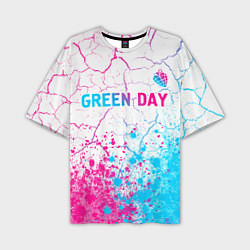 Футболка оверсайз мужская Green Day neon gradient style: символ сверху, цвет: 3D-принт