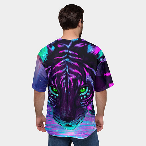Мужская футболка оверсайз Светящийся неоновый тигр / 3D-принт – фото 4