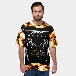Футболка оверсайз мужская Tokio Hotel рок кот и огонь, цвет: 3D-принт — фото 2