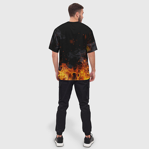 Мужская футболка оверсайз Огнедышащий дракон и пламя / 3D-принт – фото 4