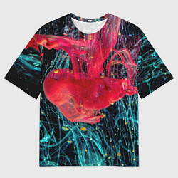 Футболка оверсайз мужская Абстрактный всплеск розовой и голубой красок, цвет: 3D-принт