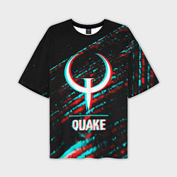 Футболка оверсайз мужская Quake в стиле glitch и баги графики на темном фоне, цвет: 3D-принт