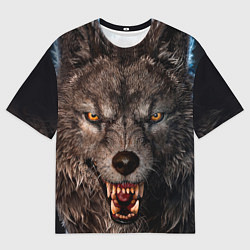 Мужская футболка оверсайз Морда злого волка