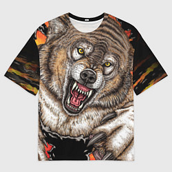 Мужская футболка оверсайз Волк и царапины