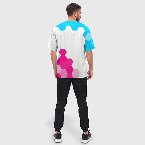 Мужская футболка оверсайз Free Fire neon gradient style: символ и надпись ве / 3D-принт – фото 4