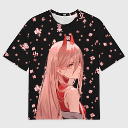 Футболка оверсайз мужская Power Chainsaw Man иероглифы, цвет: 3D-принт