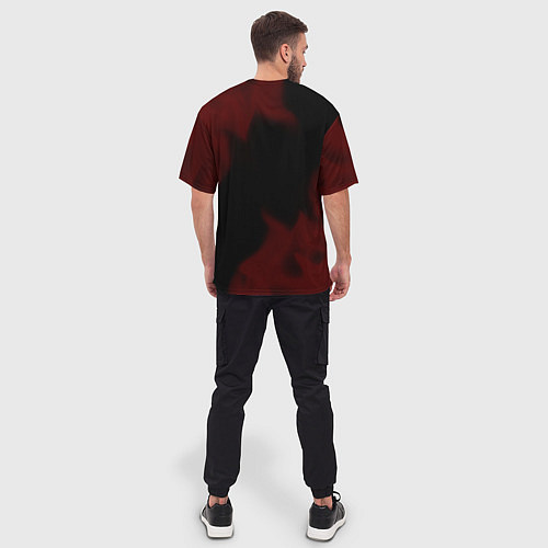 Мужская футболка оверсайз Символ Valorant и краска вокруг на темном фоне / 3D-принт – фото 4